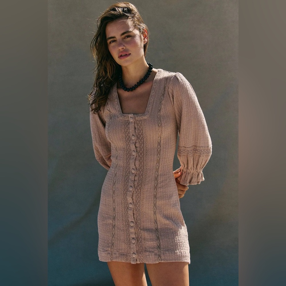 Free People Dusty Rose Crochet Button Mini Dress - Picture 4 of 4